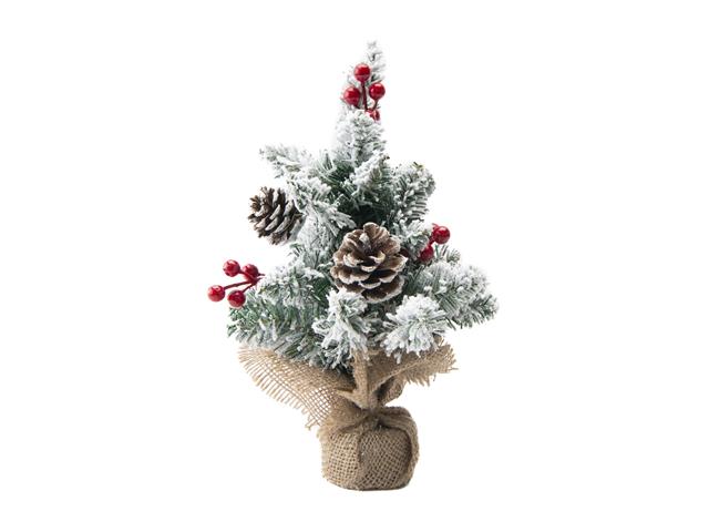 SNOWY BERRIES AND PINECONE CEDAR TREE WITH BURLAP BASE (13")